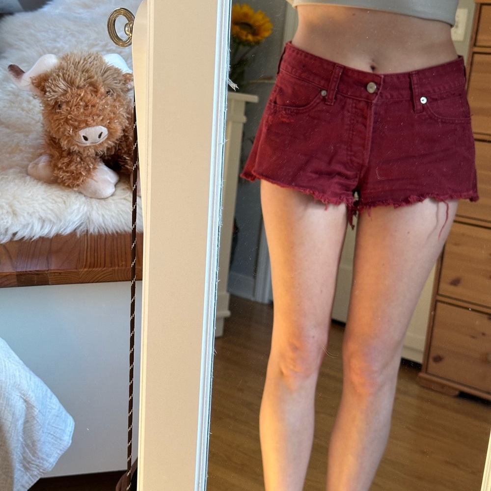 A&F Low Rise Burgundy Denim Shorts